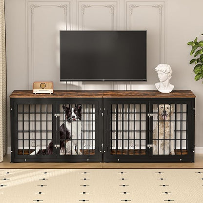 rehomerance 42 Inch Heavy Duty Dog Crate Furniture for Large and Medium Dogs, Decorative Pet House End Table, Wooden Cage Kennel Furniture Indoor, Rustic Brown