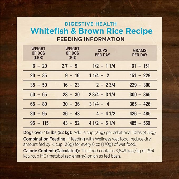 Wellness CORE Digestive Health Adult Dry Dog Food, Wholesome Grain Kibble, Sensitive Stomach, Natural, High Protein, Chicken Free, Whitefish and Brown Rice Recipe, 22 lb Bag