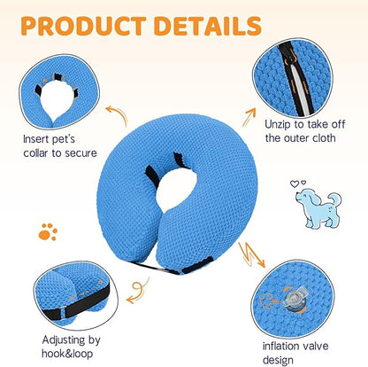Supet Inflatable Dog Cone Collar for Dogs to Stop Licking, Dog Donut Collar After Surgery, Soft Pet Cone for Small Medium Large Dogs Blue 02 S