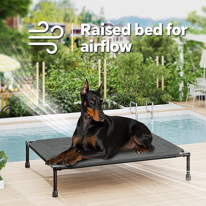 Simple Trending Elevated Dog Bed for Large Dogs, Waterproof Raised Dog Cot with Washable Mesh, Cooling Breathable Pet Bed for Outdoor, 42" x 31", Black