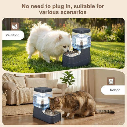 1.1 Gallon Pet Automatic Dog Water Dispenser Cat Gravity Waterer Feeder with Stainless Steel Bowl Large Capacity Puppy Feeding Raised Bowls with Filter,Ice Pack (Charcoal Gray, 4L(1.1 Gallon))