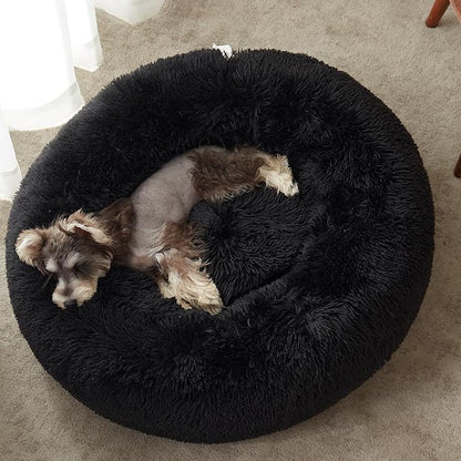 WESTERN HOME WH Calming Anti-Anxiety Donut Dog & Cat Bed, Warming Cozy Soft Round Cushion, Fluffy Faux Fur Plush Cuddler for Small Medium Dogs and Cats