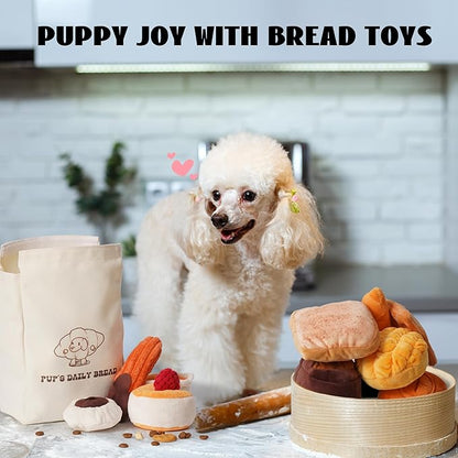 Nocciola Squeaky Bread Stuffed Dog Toys Pack - Puppy Toys with Grocery Bag to Keep Them Busy, Small Dog Toys for Boredom, Durable Snuffle Dog Toys for Small Medium Breeds Pet Gift