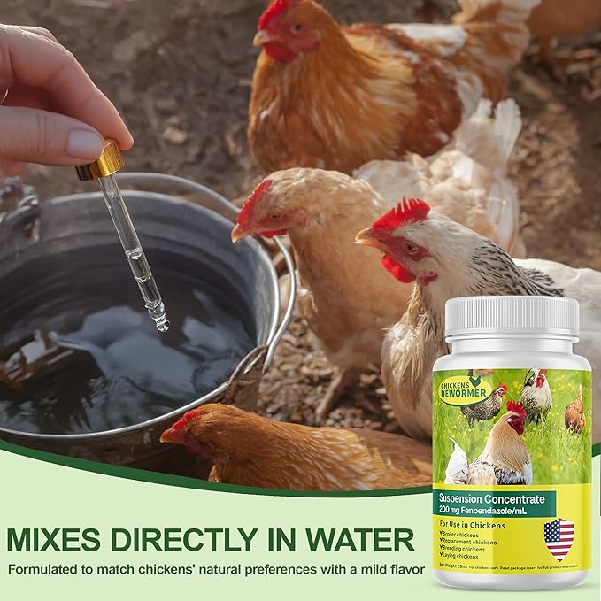 Dewormer for Chickens, Laying Hens, Poultry & More, Fenbendazole for All Wormers, Tapeworms, Roundworms & Hookworms, 20ml