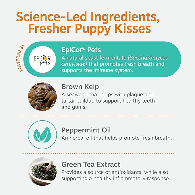 Zesty Paws Clean Breath Dental Chews for Dogs - Dog Breath Freshener + Fights Plaque & Tartar - Dental Chew with Peppermint Oil + Brown Kelp, Green Tea Extract - Teeth, Gum & Oral Health Support