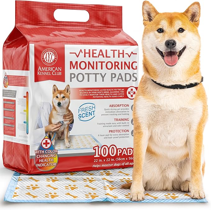 American Kennel Club Advanced Puppy Pads with Color-Changing Health+ Indicator and Ultra Absorbent Quick Dry Gel – 22''x22'' Leakproof Training Pads for Dogs – Fresh Scented – 100 Count