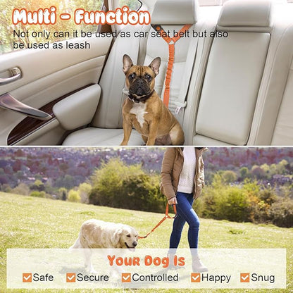 BWOGUE Pet Dog Cat Seat Belts, Car Headrest Restraint Adjustable Safety Leads Vehicle Seatbelt Harness (1 Pack, Orange, Elastic)
