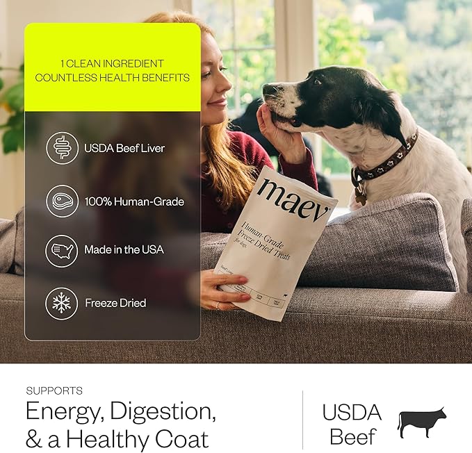 Maev Human-Grade Freeze Dried Raw Beef Liver Treats | 100% USDA Certified Single-Ingredient | Healthy, Human-Grade Dog Snacks | Perfect for Training & Sensitive Diets