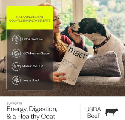 Maev Human-Grade Freeze Dried Raw Beef Liver Treats | 100% USDA Certified Single-Ingredient | Healthy, Human-Grade Dog Snacks | Perfect for Training & Sensitive Diets
