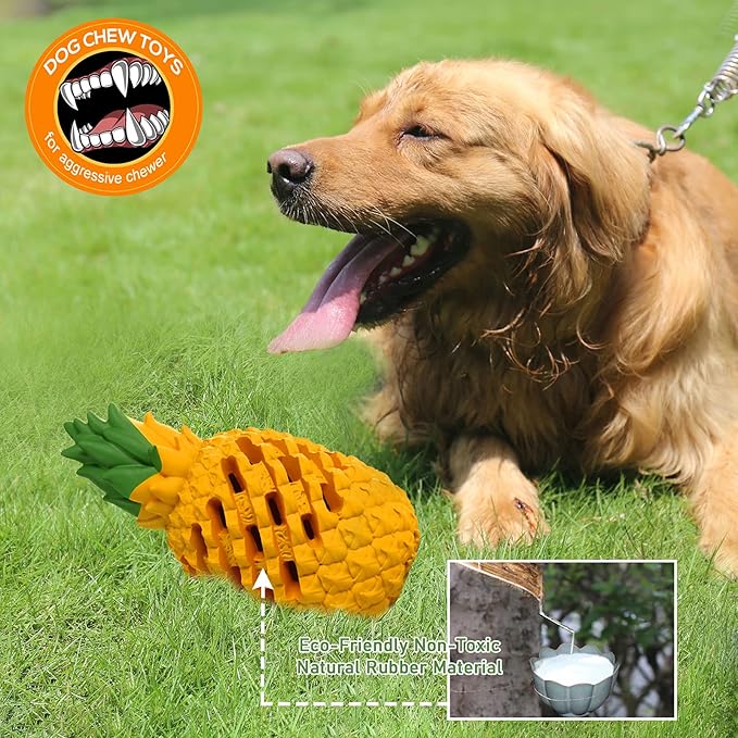 M.C.works Dog Toy for Aggressive Chewers Large Breeds, Indestructible Dog Teeth Clean, Pineapple Tough Treat Dispensing Toys for Large Dogs (Giant)