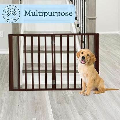 Pet Gate - 4-Panel Indoor Foldable Dog Fence for Stairs, Hallways, or Doorways - 73x24-Inch Freestanding Dog Gates by PETMAKER (Brown)