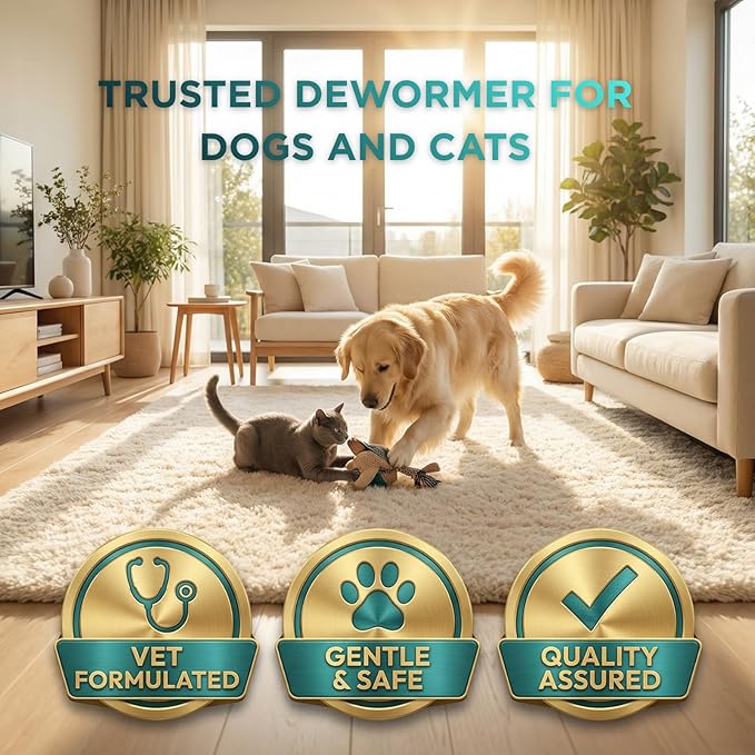 Dewormer Liquid for Cats and Dogs Broad Spectrum,Pyrantel Pamoate and Praziquantel Targets Tapeworm Roundworm and Hookworm Fast Acting Solution for Puppy Kitten Small Medium Large Breeds-3.38 fl oz