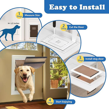Large Dog Door for Door - Aluminum, Lockable for Safety, Easy in & Out, Extreme Weather Resistant, Up to 110 lbs