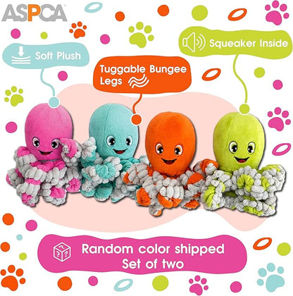 ASPCA 2-Pack Octopus Plush Dog Toys with Squeaker – Squeak & Tug Interactive Toys with Bungee Legs, Soft Cuddly Plush for Fetch, Tug, and Playtime