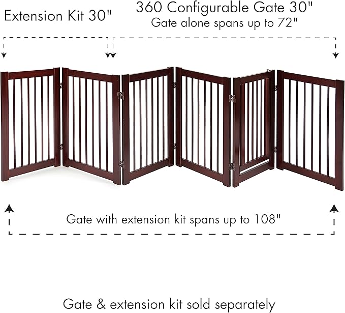 Primetime Petz 360 Configurable Dog Gate with Door – Indoor Freestanding Walk Through Wood Pet Gate,Walnut