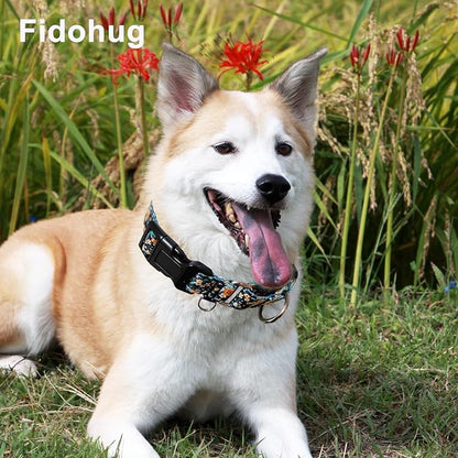 Reflective Martingale Dog Collar with Buckle Soft Nylon Floral No Slip Dog Collars for Small Dogs (Black Orange Flowers, S)