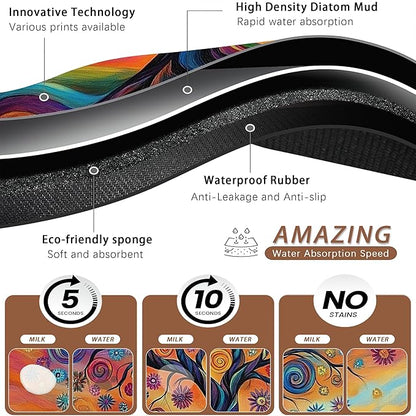 Abstract Tree Flowers Dog Food Mat for Floors,Color Absorbent Pet Food and Water Bowl Mats,Non-Slip Pet Feeding Mat,Pet Supplies 12" x 20"
