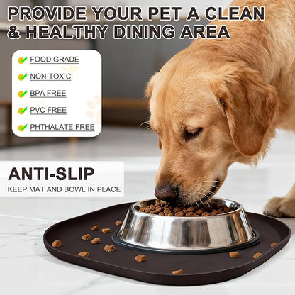 SMILOOL Small Silicone Pet Food Mat with Raised Edge for Food and Water Bowl, Square Dog Feeding Mats, Cat Food Trays for Floor Waterproof, Rubber Tray for Dogs and Cats, 12 x 12 x 0.7 Dark Brown