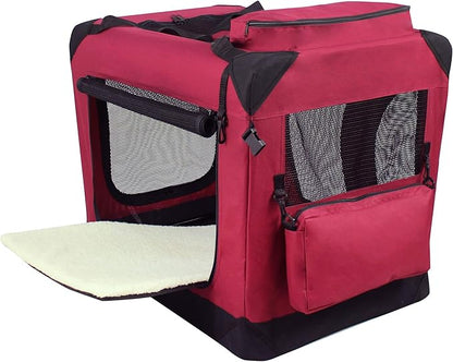 EliteField 3-Door Folding Soft Dog Crate with Carrying Bag and Fleece Bed (2 Year Warranty), Indoor & Outdoor Pet Home (30" L x 21" W x 24" H, Maroon)