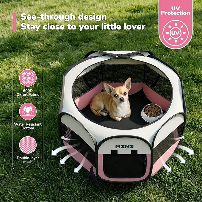 Dog Cat Playpen, Portable Puppy Pet Crate Indoor for Small Dogs Cats Rabbits, Foldable Dog Cage Enclosure for Outdoor, Pop Up Dogs Tent Kennel with Carrying Case, Pink