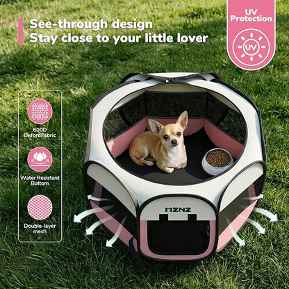 Dog Cat Playpen, Portable Puppy Pet Crate Indoor for Small Dogs Cats Rabbits, Foldable Dog Cage Enclosure for Outdoor, Pop Up Dogs Tent Kennel with Carrying Case, Pink