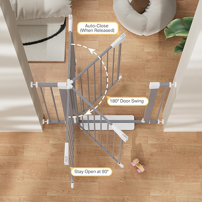 Cumbor 29.7-40.6" Baby Gate for Stairs, Mom's Choice Awards Winner-Dog Gates for Doorways, Pressure Mounted Auto-Close Pet Gates for Dogs Indoor, Safety Child Gate with Easy Walk Thru Door, Gray