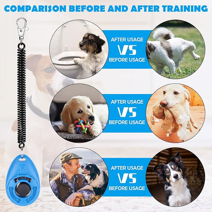 OYEFLY Dog Training Clicker with Wrist Strap Durable Lightweight Easy to Use, Pet Training Clicker for Cats Puppy Birds Horses. Perfect for Behavioral Training 2-Pack (Red and Blue)