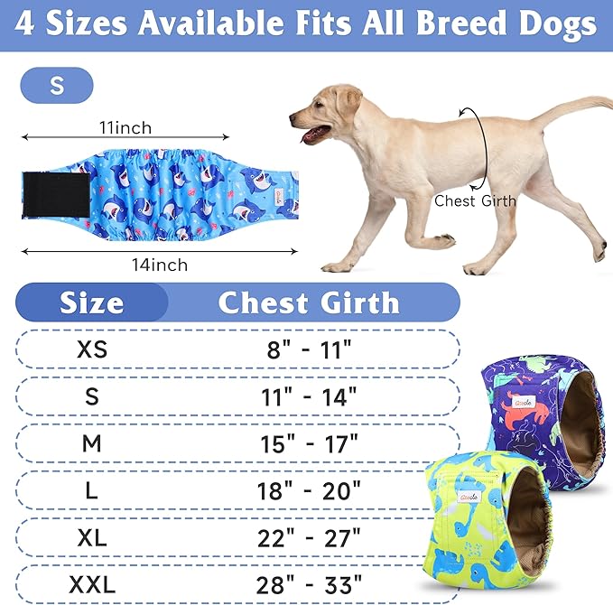 5 Pack Dog Diapers Male Reusable, Premium Belly Bands for Dogs, High Absorbing Male Dog Pee Wraps for Doggie in Incontinence or Excitable Urination Dinosaur XL