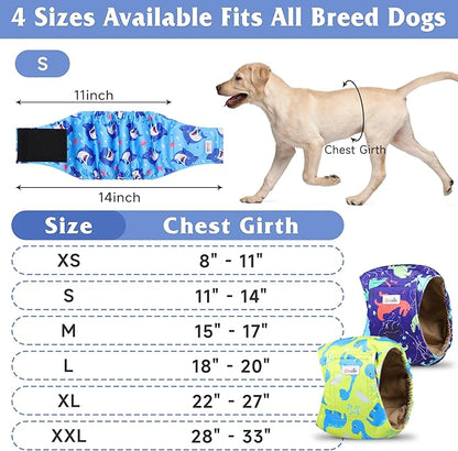 5 Pack Dog Diapers Male Reusable, Premium Belly Bands for Male Dogs, High Absorbing Male Dog Pee Wraps for Doggie in Incontinence or Excitable Urination and Training Dinosaur L