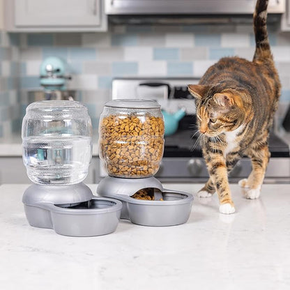 Petmate Replendish Feeder with Automatic Cat and Dog Feeder, 5 LB, Pearl Silver Grey, Made in USA (Pack of 2)