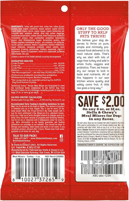 Stella & Chewy's Freeze-Dried Raw Tantalizing Turkey Meal Mixers- Dog Food Topper and Mixer - Made with 95% Cage-Free Turkey, Organs & Bone - Perfect for Picky Eaters - Grain-Free - 1 oz