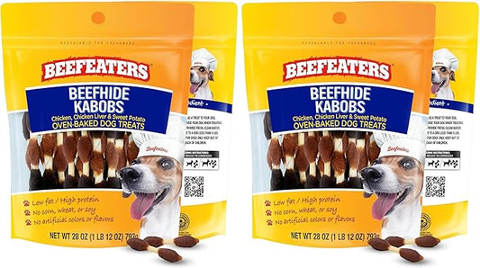 Beefeaters Dog Treats - Beefhide Kabobs 28oz Baked | Dog Food with Real Chicken, Liver & Sweet Potato | Long-Lasting Chew | Promotes Dental Health | Dog Training Treats for All Dog Sizes (Pack of 2)