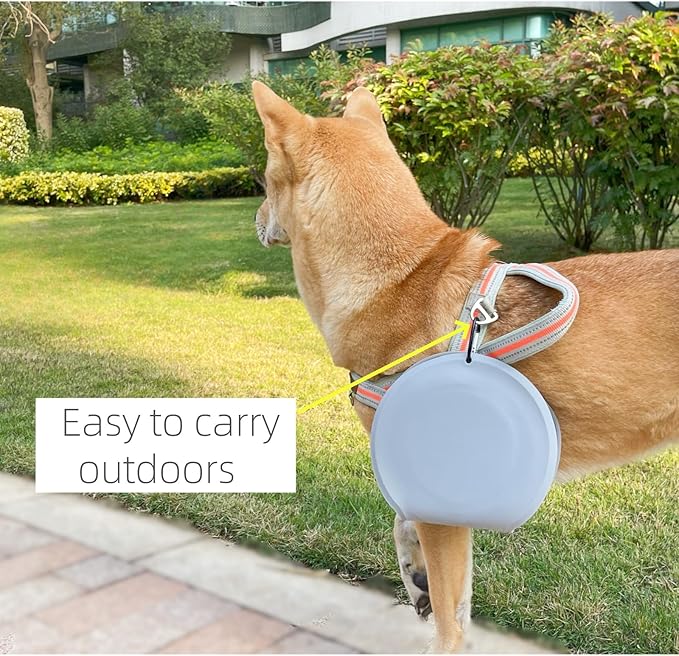 Foldable Dogs or Cats Bowl, Silicone Outdoor Feeder Dish for Pet, Camping Expandale Food and Water Bowl, Traveling Pet Feeding Watering Dish with Carabiners