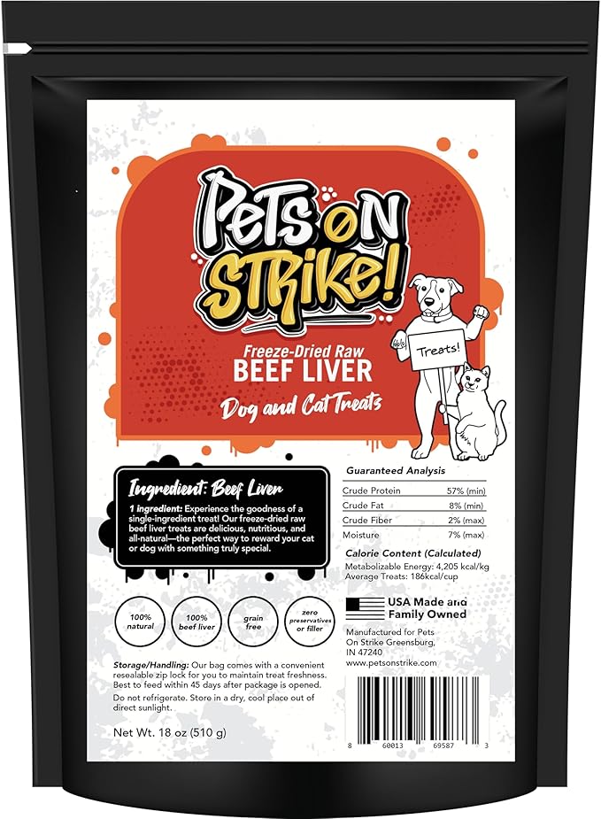 Freeze Dried Beef Liver for Dogs & Cats (18oz) – Single Ingredient Dog Treats – USA Sourced & Made – High Protein, All Natural, Grain Free – Raw Freeze-Dried Training Treats