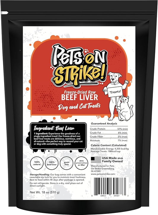Freeze Dried Beef Liver for Dogs & Cats (18oz) – Single Ingredient Dog Treats – USA Sourced & Made – High Protein, All Natural, Grain Free – Raw Freeze-Dried Training Treats