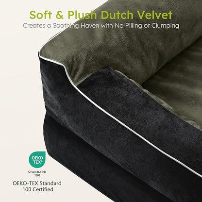 Dog Beds for Large Dogs, Orthopedic Dog Bed with Cooling Gel Memory Foam, Waterproof Large Pet Bed with Removable Washable Cover, 36" Pet Sofa Couch Dutch Velvet with Bone Toy, Black