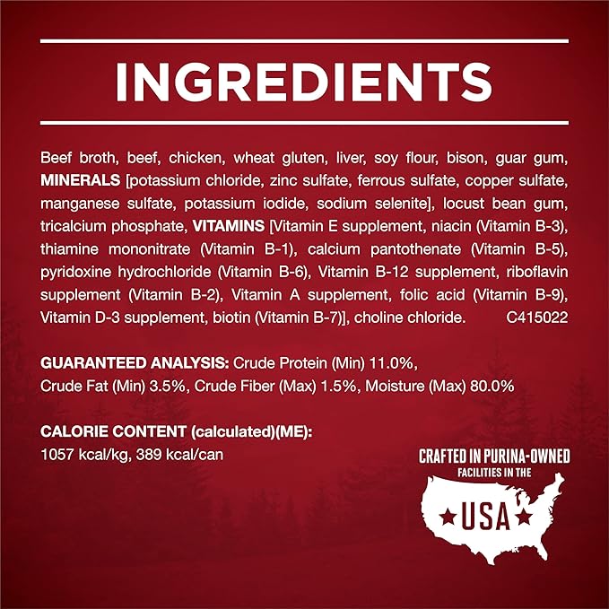 Purina ONE High Protein Wet Dog Food True Instinct Tender Cuts in Dog Food Gravy with Real Beef and Bison - 13 oz. Cans,(Pack of 24)