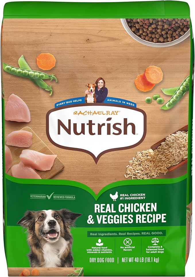 Nutrish Rachael Ray Adult Dry Dog Food Real Chicken & Veggies Recipe, 40 lb. Bag (Packaging May Vary)
