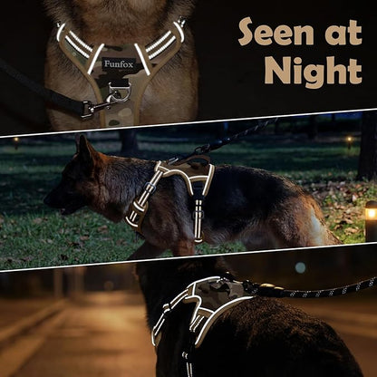 Funfox Dog Harness No Pull, Adjustable Pet Vest Harness, Super Soft Material with Vertical Handle Easy Control, Reflective Night Walking, 2 Leash Clips for Small Sized Dogs, Camo Brown, S