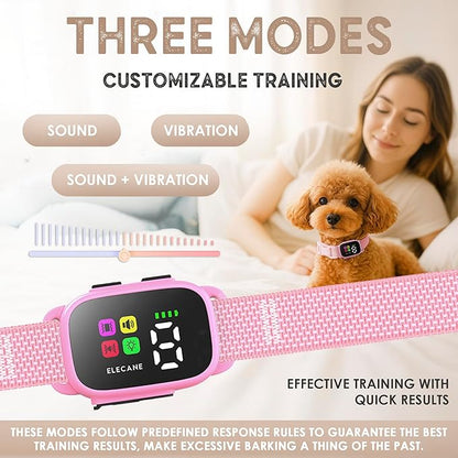 Tiny Bark Collar for Small Dogs 5-15 lbs and Puppies - No Shock Anti Barking Collar - Rechargeable Smart Collar for Dog Training with 7 Sensitivity Levels and 3 Beep&Vibration Modes (Pure Pink)