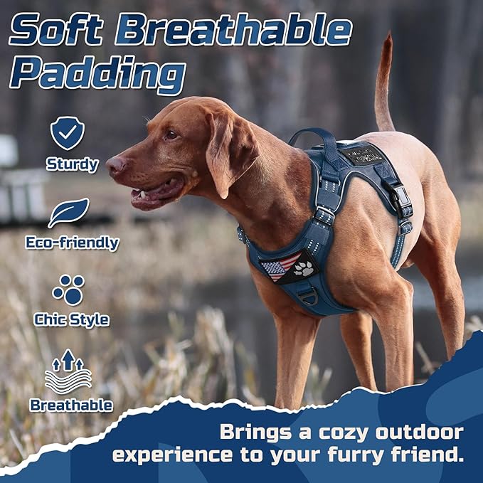 rabbitgoo Tactical Dog Harness for Large Dogs, No Pull Military Service Vest with Handle & Molle, Easy Control for Training Walking, Adjustable Reflective Straps, Blue, XL
