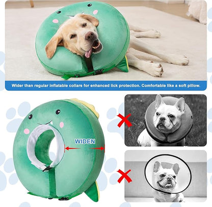 Dog Cone Inflatable Widen Dog Neck Donut Collar, Soft Cone Alternative After Surgery for Large Medium Small Dogs to Stop Licking, Dinosaur, Large