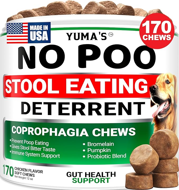 YUMA'S No Poo Chews for Dogs - 170 Count - Coprophagia & Stool Eating Deterrent for Dogs - Stop Eating Poop for Canine - Probiotics & Digestive Enzymes Supplement - Gut Health - Made in USA
