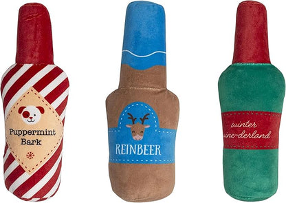 Pearhead Holiday Spirits Dog Toy Set, Spirits Themed Plush Dog Toys, Squeaky Dog Toys, Set of 3