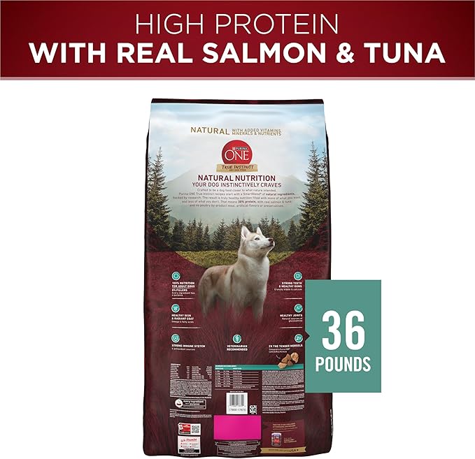 Purina ONE True Instinct With Real Salmon and Tuna Natural With Added Vitamins, Minerals and Nutrients High Protein Dog Food Dry Formula - 36 lb. Bag