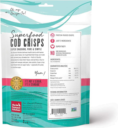 The Honest Kitchen Human Grade Dog Treats Superfood Cod Crisps: Cod & Strawberry, 3 oz