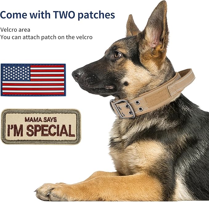 Annchwool Tactical Dog Collar for Medium and Large Dog,Adjustable Military Dog Collar with Soft Padded Handle,Heavy Duty Double Buckle Design(Brown,M)