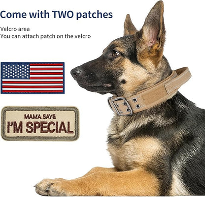 Annchwool Tactical Dog Collar for Medium and Large Dog,Adjustable Military Dog Collar with Soft Padded Handle,Heavy Duty Double Buckle Design(Brown,M)