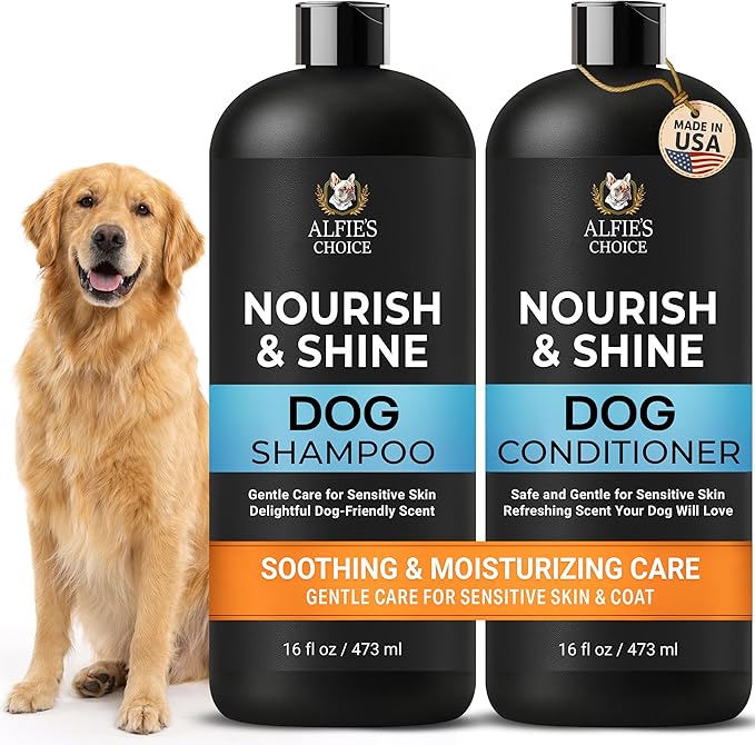 ALFIE'S CHOICE Dog Shampoo and Conditioner Set | 16 fl oz Each | Lavender & Rosemary with Biotin | for Itchy, Dry & Sensitive Skin | Detangling & Moisturizing for All Breeds & Puppies | Made in USA