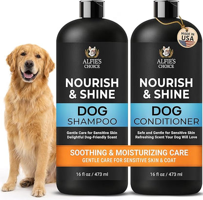 ALFIE'S CHOICE Dog Shampoo and Conditioner Set | 16 fl oz Each | Lavender & Rosemary with Biotin | for Itchy, Dry & Sensitive Skin | Detangling & Moisturizing for All Breeds & Puppies | Made in USA